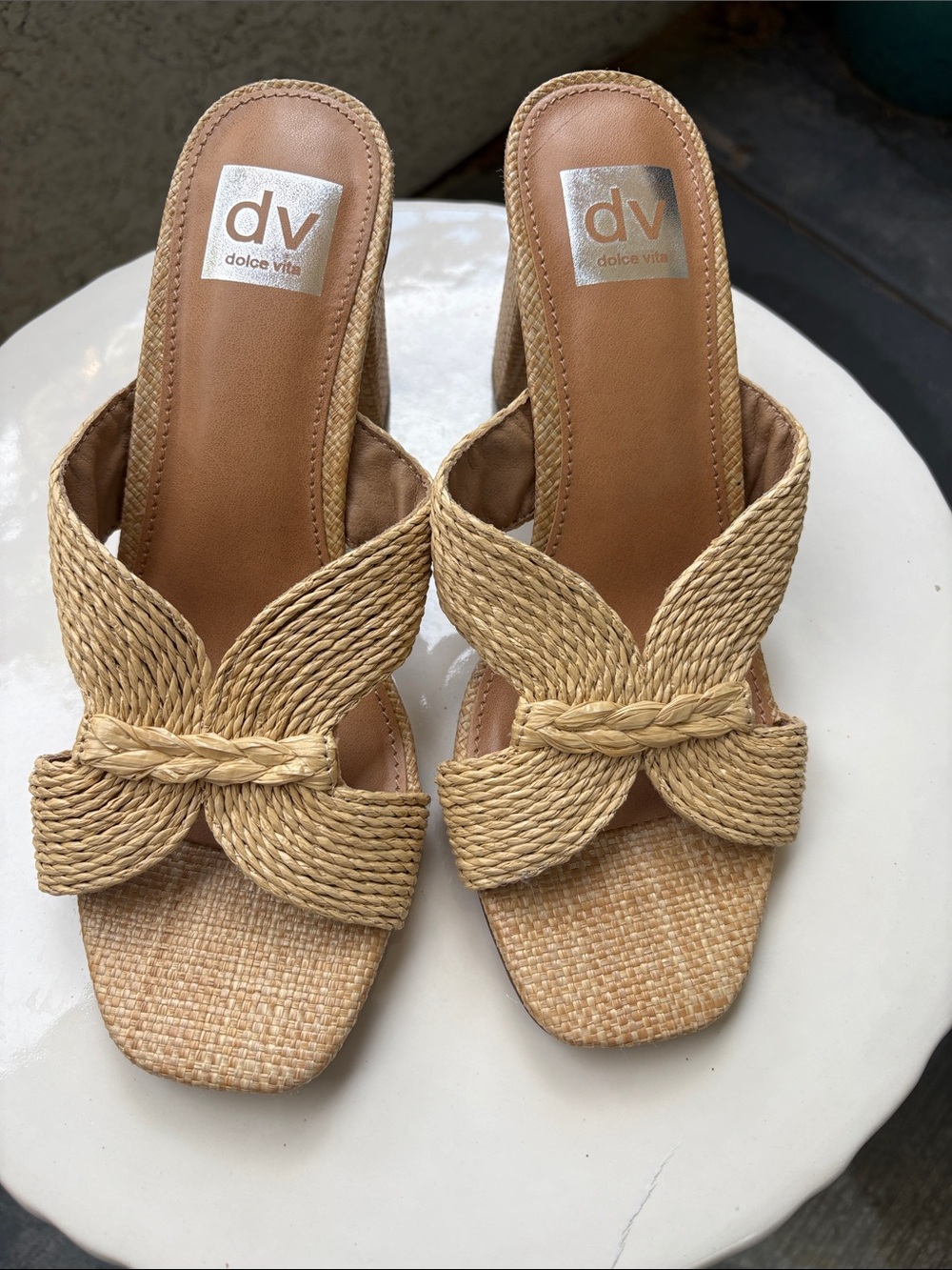 DV by Dolce Vita Natural Braided Raffia Slide Mules SZ 8